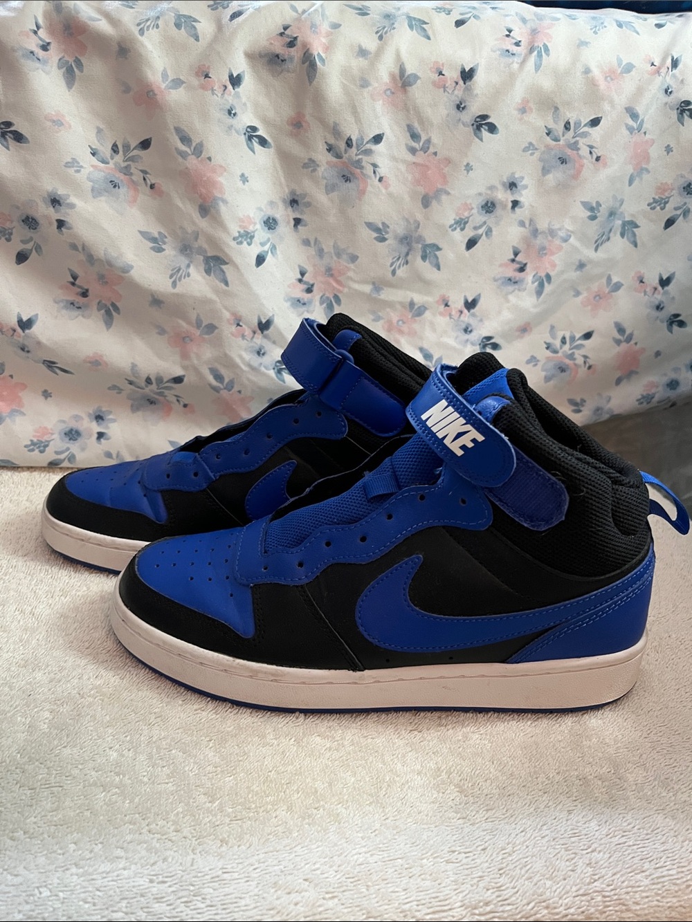 Nike Kids Blue and Black High-Top Sneakers with Strap